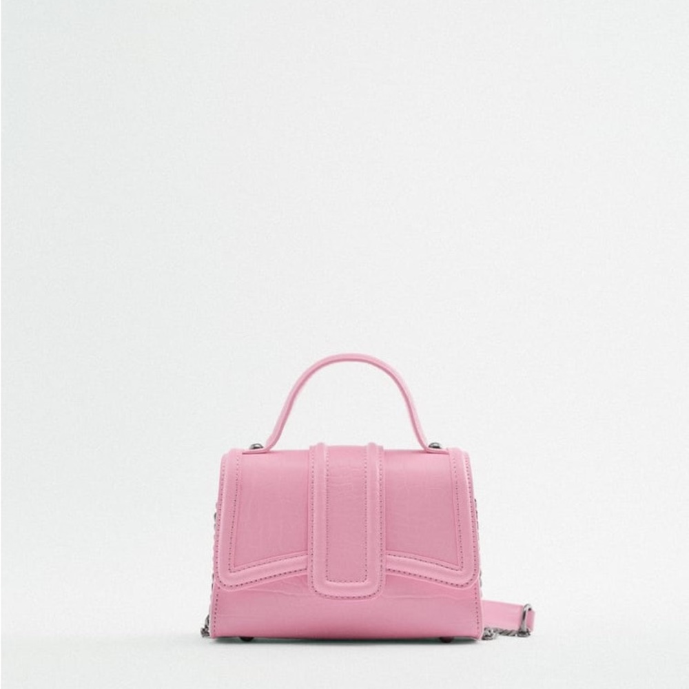 Zara pink mini handbag with attached chain strap barbie color